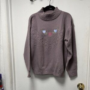 Chic Purple Turtleneck Sweater with Heart Accents